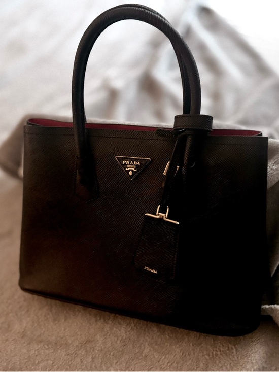 Prada Handbags - Prada Black Saffiano Satchel with Red Interior